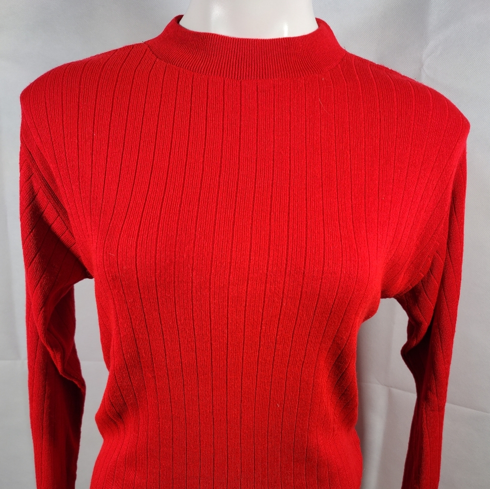 Vintage Bright Red Long Sleeve Sweater Top